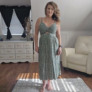 Angie Cactus Print Midi Dress | Chest Cutout | NWT | Size Small